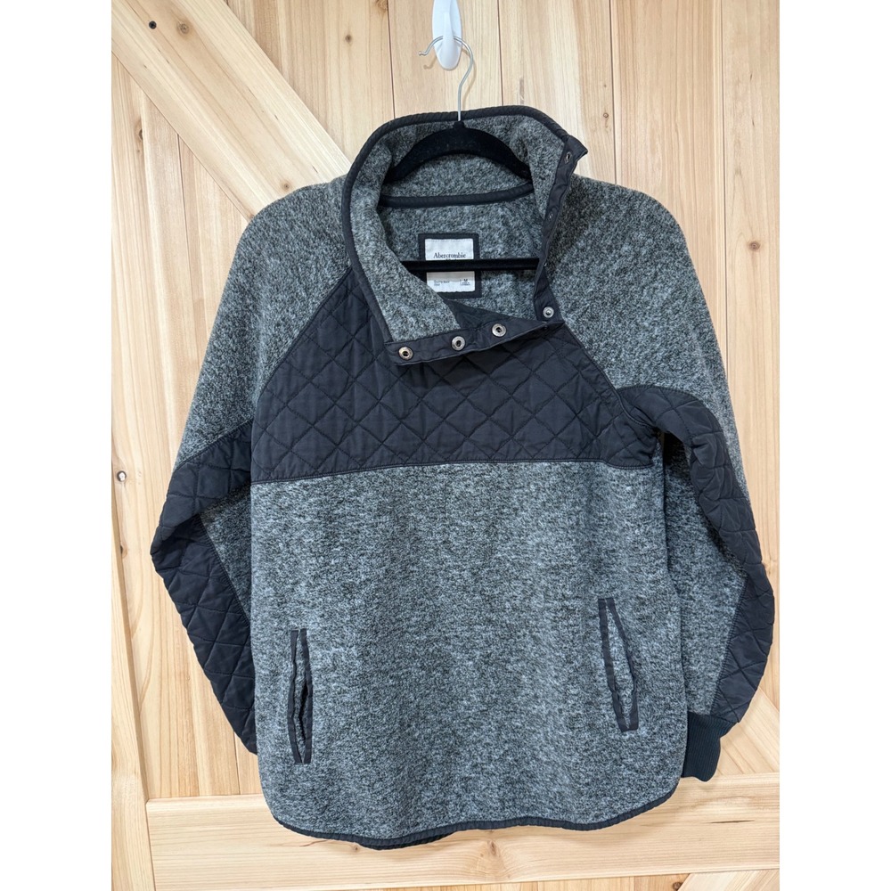 Abercrombie & Fitch Kids Grey Marled Quilted Snap Fleece Pullover Medium